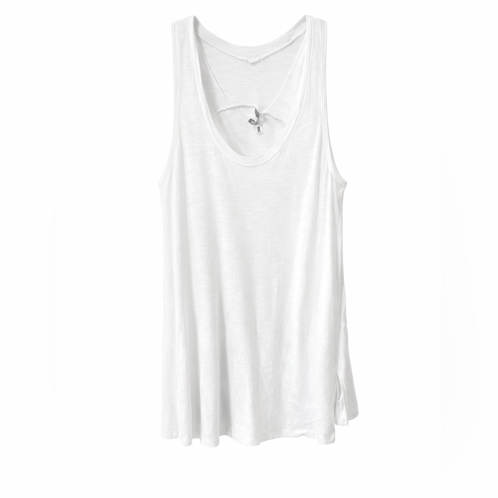 Elan White Semi Sheer Tank Large Asymmetrical Hem Boho Beach Lightweight
